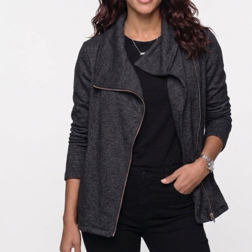 Apt. 9 Asymmetrical Zip Cardigan Women XL Gray Heather‎ Knit Moto Style Jacket